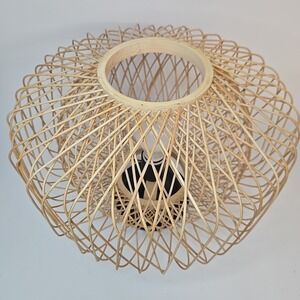 Allen + Roth Harlowe 13.25 in Natural Rattan & Matte Black Flush Mount‎ Light